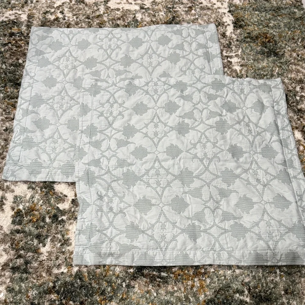 Pottery Barn Jacquard Matelasse Blue Gray (lite green)Euro Shams 26”x26”Set of 2